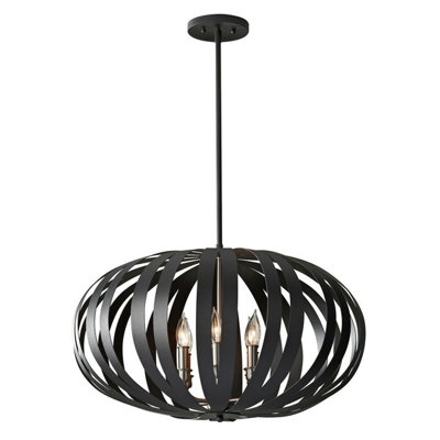 Elegant Textured Black 6-Bulb Chandelier Pendant Light with LED E14 40W Bulbs