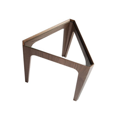Elegant Triangular Corner Table in Tempered Glass and Walnut