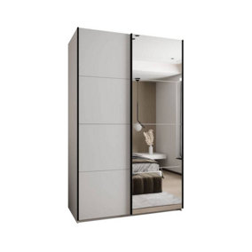 Elegant Trosa III Sliding Door Wardrobe H2450mm W1600mm D640mm Mirrored Door, Ten Shelves, Hanging Rail, White Finish