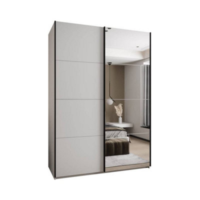 Elegant Trosa III Sliding Door Wardrobe H2450mm W1800mm D640mm Mirrored Door, Ten Shelves, Hanging Rail, White Finish