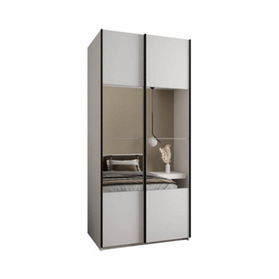 Elegant Trosa IV Sliding Door Wardrobe H2450mm W1000mm D640mm Mirrored Doors, Six Shelves, Hanging Rail, White Finish