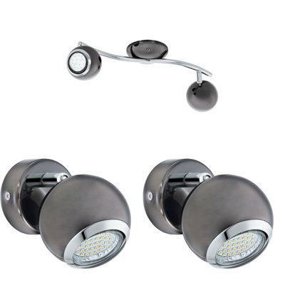 Elegant Twin Ceiling Spot Light with 2 Matching Adjustable Wall Lights in Black Nickel Chrome