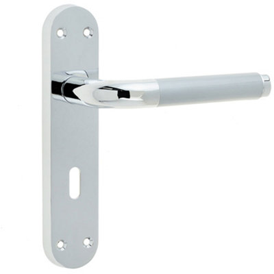 Elegant Twin Suite Door Handle Set in Polished and Satin Chrome Finish - Interior Lever on Backplate