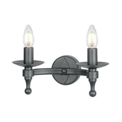 Elegant Twin Wall Light in Wrought Iron with Graphite Finish and Dual LED Bulbs