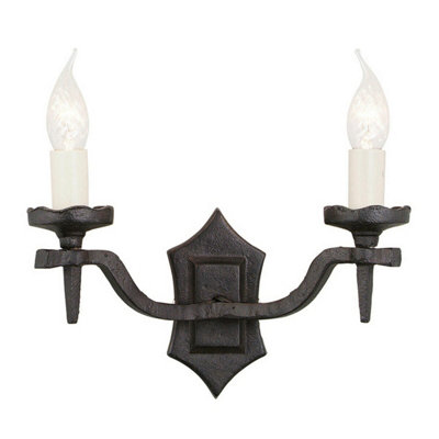 Elegant Twin Wall Light Sconce in Black - Wrought Iron LED Design with E14 Bulb Socket