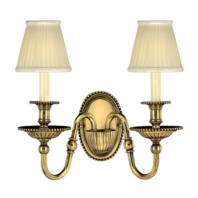 Elegant Twin Wall Light Sconce in Burnished Brass with E14 LED Bulb