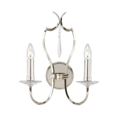 Elegant Twin Wall Light Sconce in Polished Nickel with LED E14 Bulb