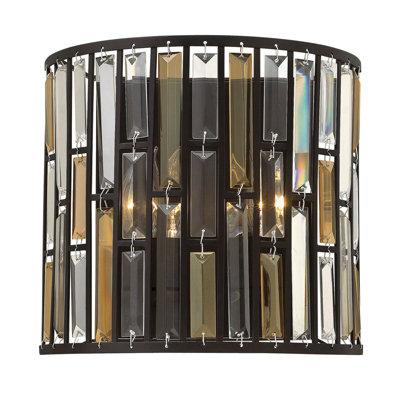 Elegant Twin Wall Light with Amber Pearl and Crystal in Vintage Bronze Finish