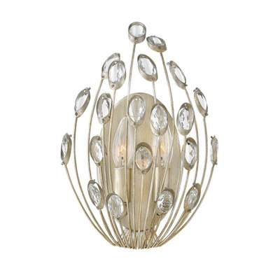 Elegant Twin Wall Light with Clear Crystal and Silver Leaf Finish