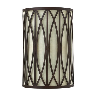 Elegant Twin Wall Light with Lattice Design - Bronze Metal & Linen Shade, E14 LED Compatible