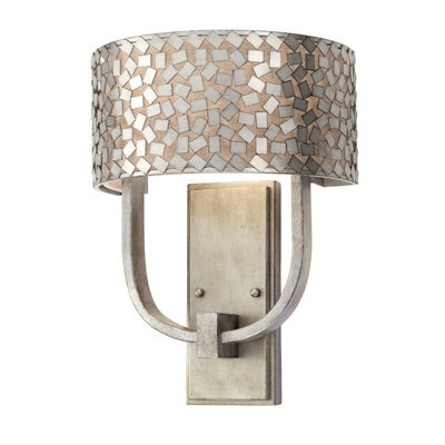Elegant Twin Wall Light with Off White Linen Shade and Old Silver Finish