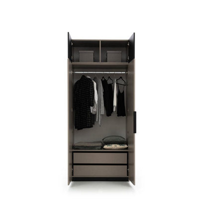 Elegant Ufficio Hinged Door Wardrobe H2400mm W1000mm D600mm with Drawers, Hanging Rail, and Closed Compartments