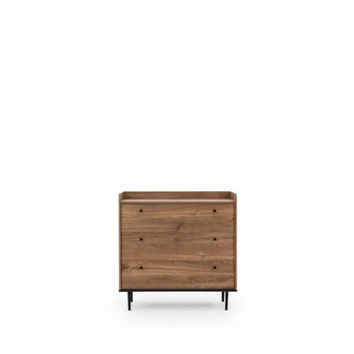 Elegant Vasina 02 Chest of Drawers - Chic Oak Castello & Black Matt with Industrial Metal Legs - W900mm x H900mm x D400mm