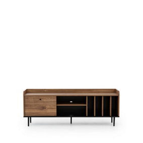 Elegant Vasina 08 TV Cabinet - Modern Oak Castello & Black Matt with Sleek Metal Legs - W1500mm x H570mm x D400mm