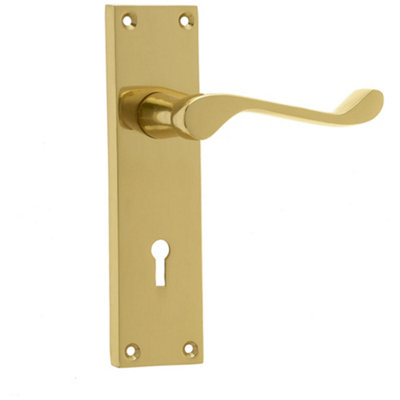 Elegant Victorian Scroll Door Handle in Polished Brass Finish - Interior Lever on Backplate