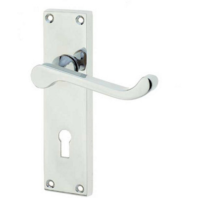 Elegant Victorian Scroll Door Handle with Lockplate in Polished Chrome Finish - Interior Lever on Backplate