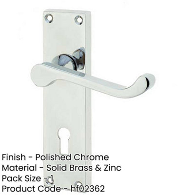 Elegant Victorian Scroll Door Handle with Lockplate in Polished Chrome Finish - Interior Lever on Backplate