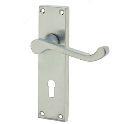 Elegant Victorian Scroll Door Handle with Lockplate in Satin Chrome Finish - Interior Lever on Backplate