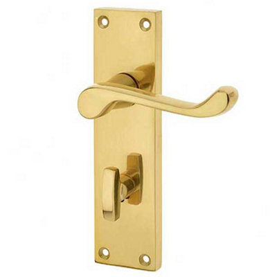 Elegant Victorian Scroll Door Handle with Polished Brass Finish for Bathroom Plates - Interior Lever on Backplate