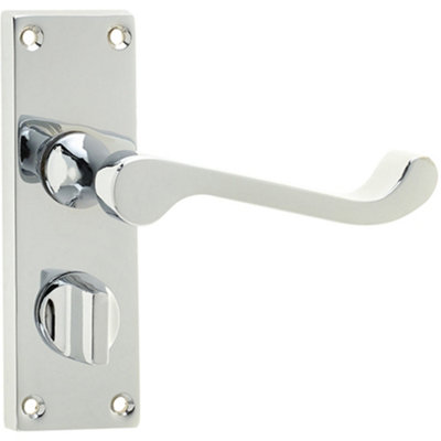 Elegant Victorian Scroll Door Handle with Polished Chrome Privacy Plate - Interior Lever on Backplate