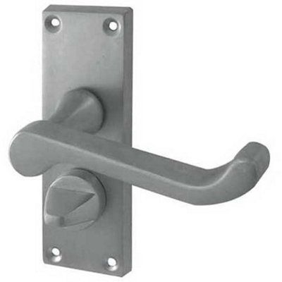 Elegant Victorian Scroll Door Handle with Privacy Plate in Satin Chrome Finish - Interior Lever on Backplate