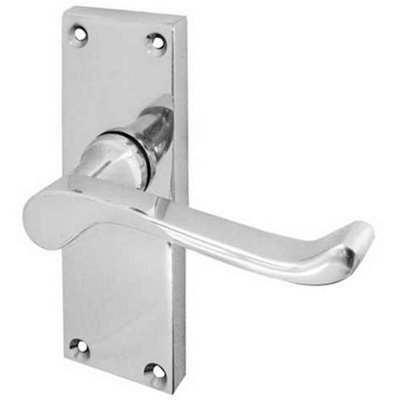 Elegant Victorian Scroll Door Handle with Short Latch in Polished Chrome Finish - Interior Lever on Backplate