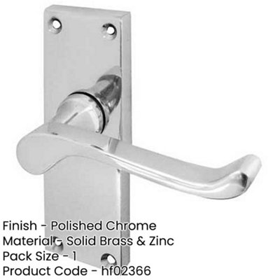 Elegant Victorian Scroll Door Handle with Short Latch in Polished Chrome Finish - Interior Lever on Backplate