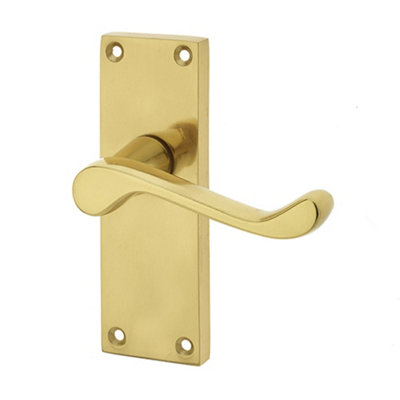Elegant Victorian Scroll Door Handle with Short Latchset in Polished Brass - Interior Lever on Backplate