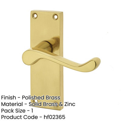 Elegant Victorian Scroll Door Handle with Short Latchset in Polished Brass - Interior Lever on Backplate