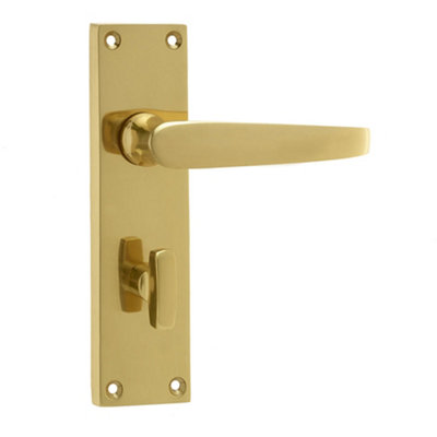 Elegant Victorian Straight Door Handle in Polished Brass for Bathrooms - Interior Lever on Backplate