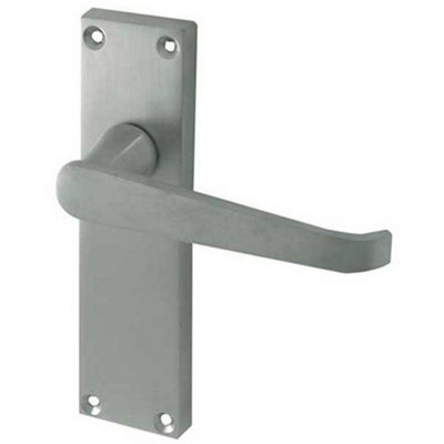 Elegant Victorian Straight Door Handle with Long Latchset Plate in Satin Chrome Finish - Interior Lever on Backplate