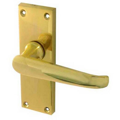 Elegant Victorian Straight Door Handle with Polished Brass Finish - Interior Lever on Backplate