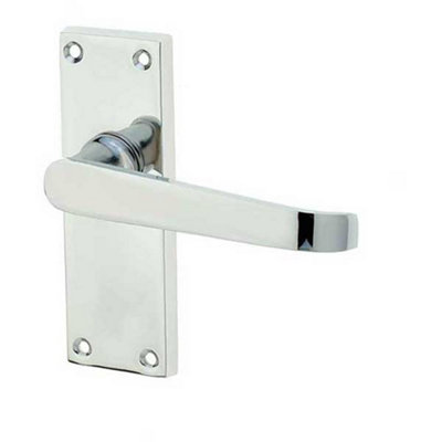 Elegant Victorian Straight Door Handle with Polished Chrome Finish Interior Lever on Backplate