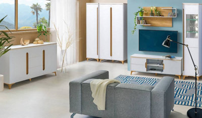 Elegant Viewing: Gappa TV Cabinet in White Matt & Mountain Ash, H545mm W1500mm D400mm