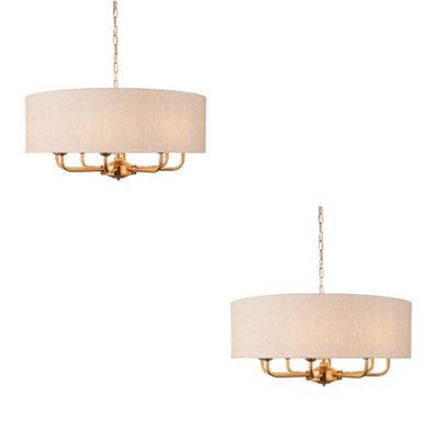 Elegant Vintage Brass & Linen Pendant Lights - 2 Pack for Home Decor