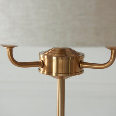 Elegant Vintage Brass Table Lamp Set with Natural Linen Shades - Perfect for Home Decor - 2 Pack