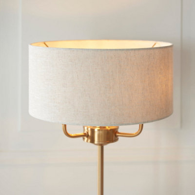 Elegant Vintage Brass Table Lamp Set with Natural Linen Shades - Perfect for Home Decor - 2 Pack