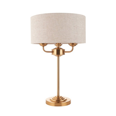 Elegant Vintage Brass Table Lamp Set with Natural Linen Shades - Perfect for Home Decor - 2 Pack