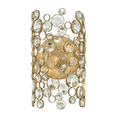 Elegant Wall Light with Faceted Crystals and Silver Leaf Finish - LED E14 60W