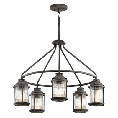 Elegant Weathered Zinc Outdoor Chandelier with 5 LED Bulbs