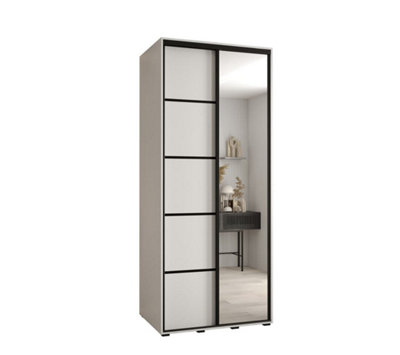 Elegant White Cannes V Sliding Wardrobe H2050mm W1000mm D600mm with Customisable Black Steel Handles