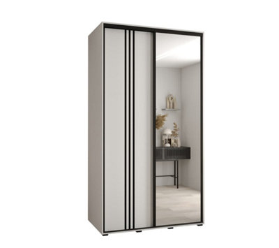 Elegant White Cannes VII Sliding Wardrobe H2050mm W1300mm D600mm with Customisable Black Steel Handles