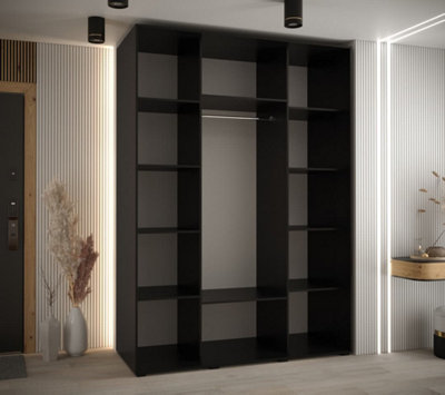 Elegant White Cannes VII Sliding Wardrobe H2050mm W1800mm D600mm with Customisable Black Steel Handles