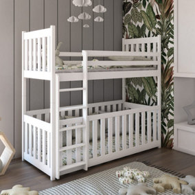 Elegant White Cris Bunk Bed with Cot & Mattresses - Spacious & Secure (H1710mm W1980mm D980mm)