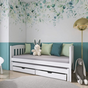 Elegant White Double Bed with Trundle & Storage - Perfect for Kids (H750mm W1980mm D970mm)