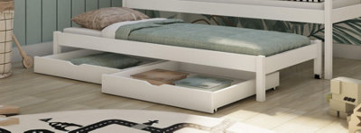 Elegant White Double Bed with Trundle & Storage - Perfect for Kids (H750mm W1980mm D970mm)