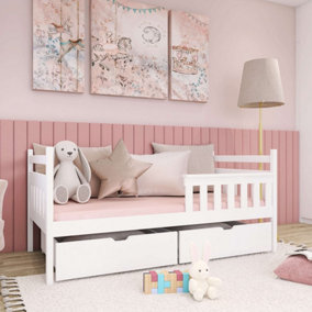 Elegant White Emma Single Bed with Storage and Bonnell Mattress  (H)85cm (W)198cm (D)97cm - Sleek & Functional