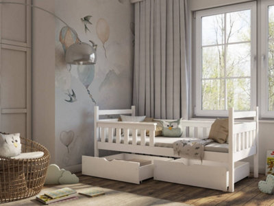 Elegant White Emma Single Bed with Storage and Foam Mattress  (H)85cm (W)198cm (D)97cm - Sleek & Functional