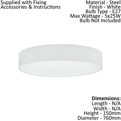 Elegant White Flush Ceiling Light with Fabric Shade and E27 Bulb Support