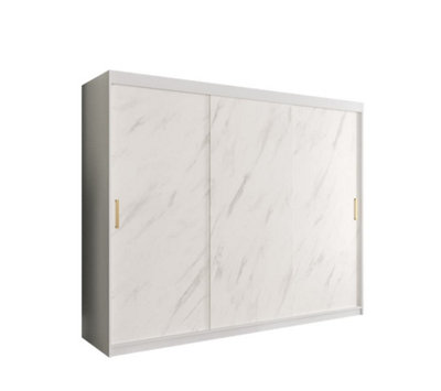 Elegant White Geneva T Sliding Door Wardrobe W2500mm H2000mm D620mm - Modern Design, Gold Handles, Extensive Storage